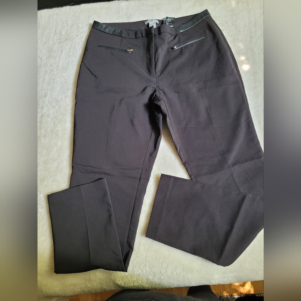 Size 12 - H&M black slacks with leather detailing